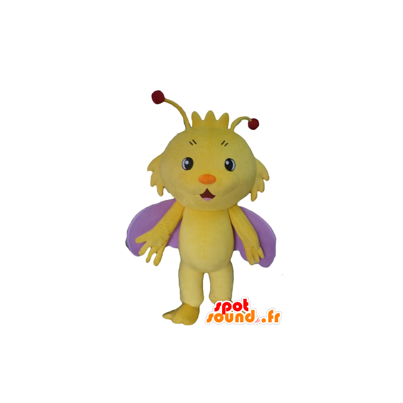 Vlinder mascotte, geel en paars insect - MASFR23069 - mascottes Butterfly