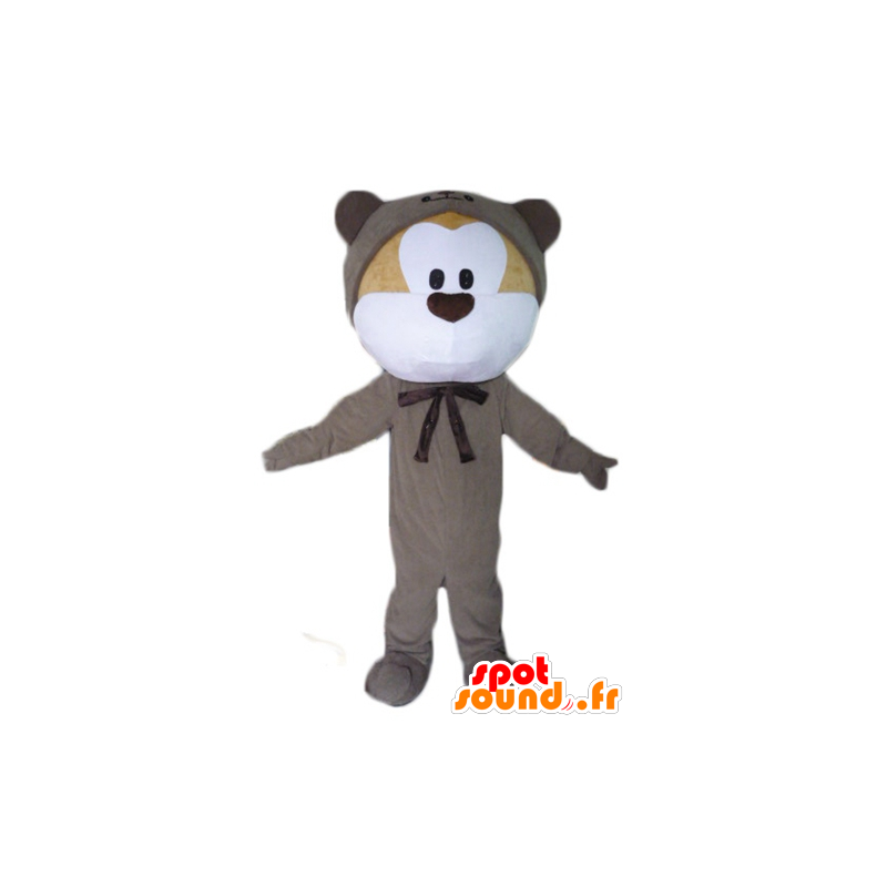 Mascotte orsacchiotto beige e bianco, combinazione grigio - MASFR23070 - Mascotte orso