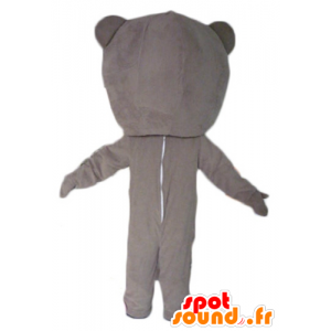 Mascotte de nounours beige et blanc, en combinaison grise - MASFR23070 - Mascotte d'ours