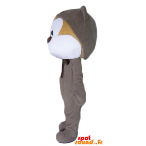 Mascotte de nounours beige et blanc, en combinaison grise - MASFR23070 - Mascotte d'ours