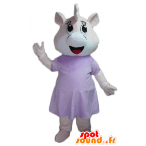 Grismaskot, rosa och vit flodhäst, i klänning - Spotsound maskot