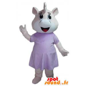 Maiale mascotte, rosa e bianco vestito ippopotamo - MASFR23071 - Maiale mascotte