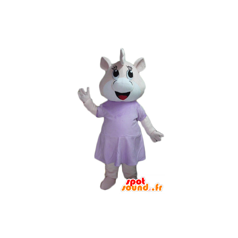 Maiale mascotte, rosa e bianco vestito ippopotamo - MASFR23071 - Maiale mascotte