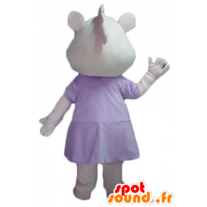 Gris maskot, rosa og hvite flodhest kjole - MASFR23071 - Pig Maskoter