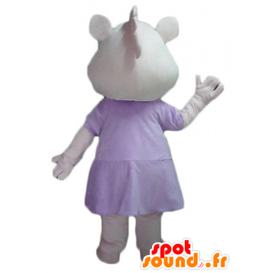 Mascotte de cochon, d'hippopotame rose et blanc, en robe - MASFR23071 - Mascottes Cochon