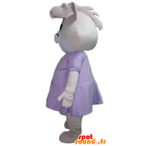 μασκότ χοίρων, ροζ και λευκό φόρεμα ιπποπόταμος - MASFR23071 - Γουρούνι Μασκότ