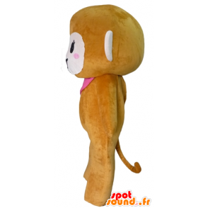 Mascotte de singe marron et rose, avec un foulard et une fleur - MASFR23072 - Mascottes Singe