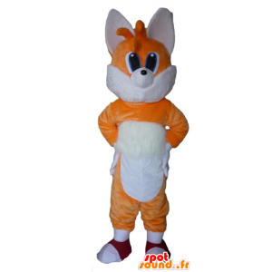 Orange og hvid rævmaskot med blå øjne - Spotsound maskot kostume