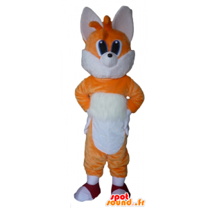 Oranje en witte vos mascotte, blauwe ogen - MASFR23074 - Fox Mascottes