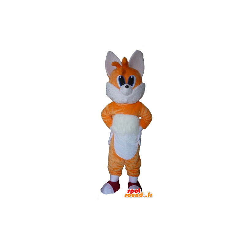 Laranja e branco mascote fox, olhos azuis - MASFR23074 - Fox Mascotes