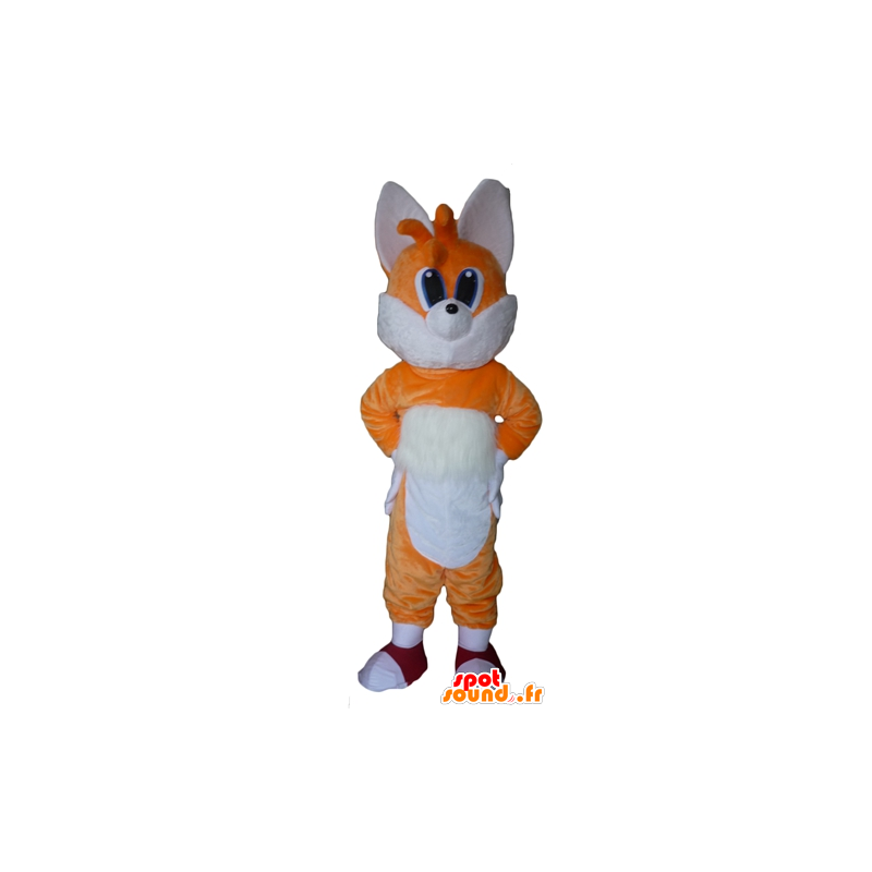Orange og hvid rævmaskot med blå øjne - Spotsound maskot kostume