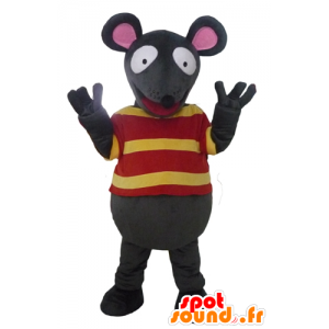 Fun Maskottchen grauen und rosa Maus mit einem gestreiften Hemd - MASFR23076 - Maus-Maskottchen