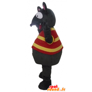 Leuke mascotte grijs en roze muis met een gestreept overhemd - MASFR23076 - Mouse Mascot