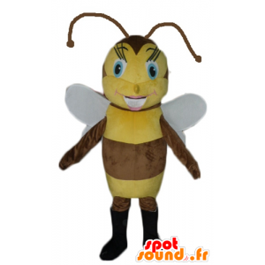 Mascot marrom e abelha amarela, bonita e feminina - MASFR23077 - Bee Mascot