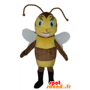 Maskot hnědá a žlutá včela, hezké a ženské - MASFR23077 - Bee Maskot