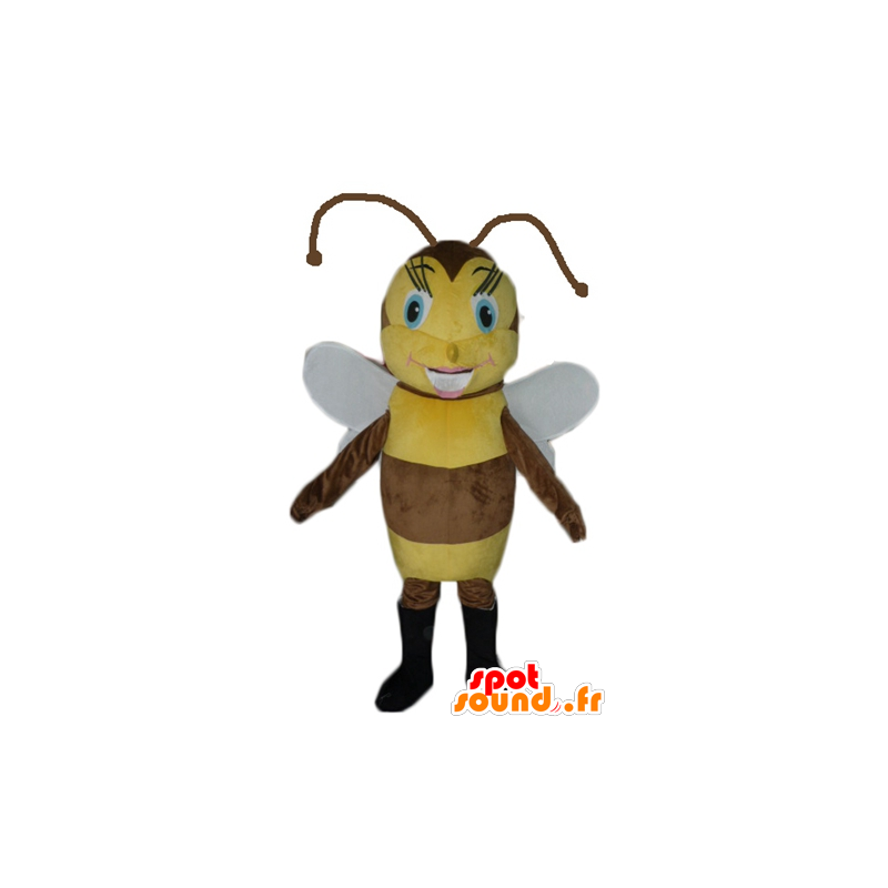 Mascot brun og gul bie, pen og feminin - MASFR23077 - Bee Mascot