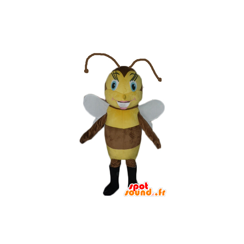 Mascot marrom e abelha amarela, bonita e feminina - MASFR23077 - Bee Mascot