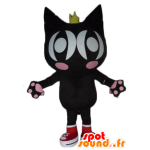 Cat Mascot svart og rosa, med vinger og en krone - MASFR23079 - Cat Maskoter