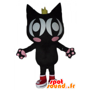 Cat Mascot zwart en roze, met vleugels en een kroon - MASFR23079 - Cat Mascottes