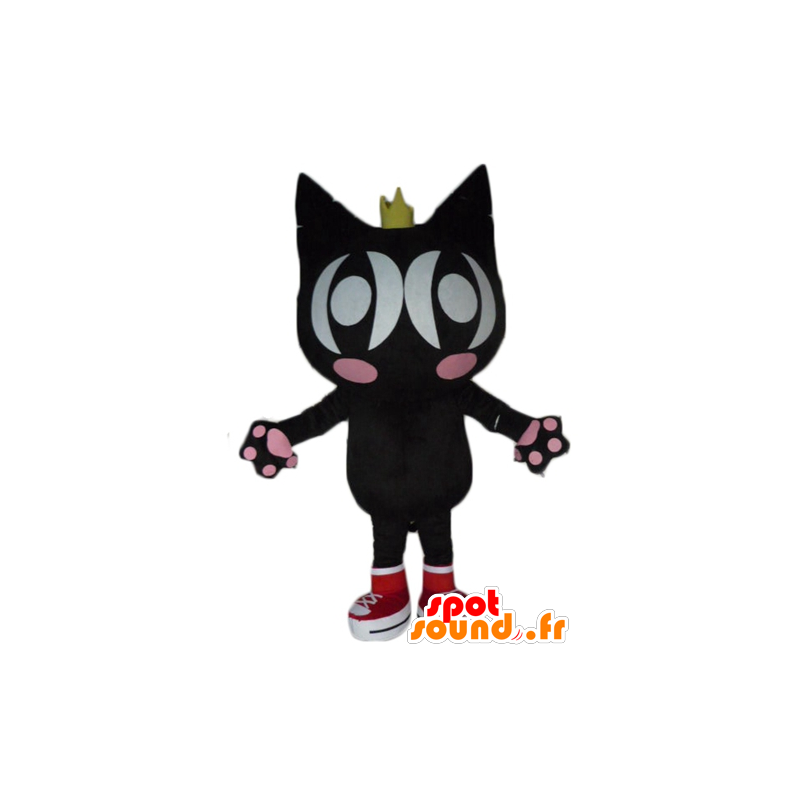 Cat Mascot svart og rosa, med vinger og en krone - MASFR23079 - Cat Maskoter
