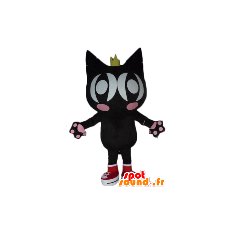 Mascotte de chat noir et rose, avec des ailes et une couronne - MASFR23079 - Mascottes de chat