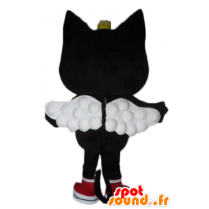 Cat Mascot preto e rosa, com asas e uma coroa - MASFR23079 - Mascotes gato