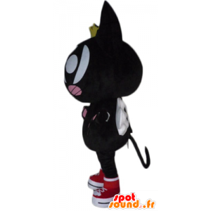 Cat mascot black and pink, with wings and a crown - MASFR23079 - Cat mascots