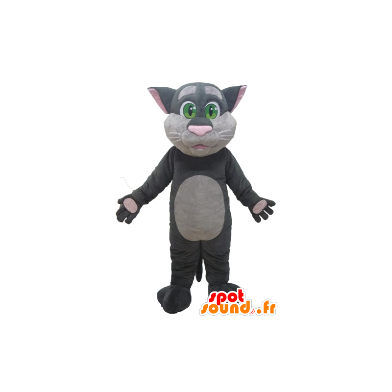 Mascotte large pink and gray cat with green eyes - MASFR23082 - Cat mascots