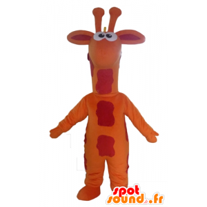 Mascotte de girafe orange, rouge et jaune, géante - MASFR23083 - Mascottes de Girafe