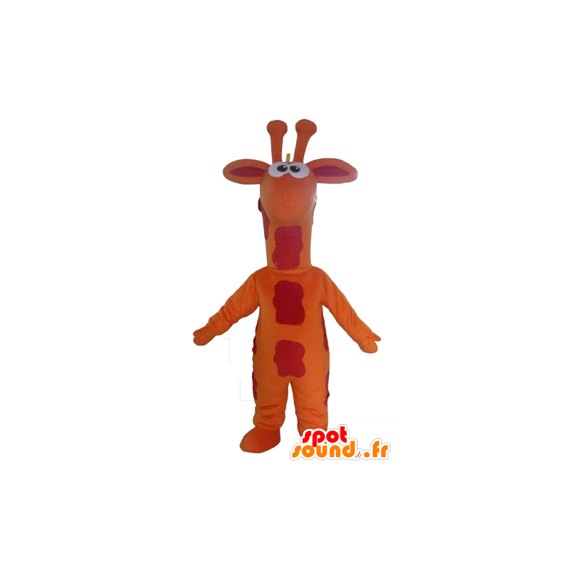 Mascotte de girafe orange, rouge et jaune, géante - MASFR23083 - Mascottes de Girafe