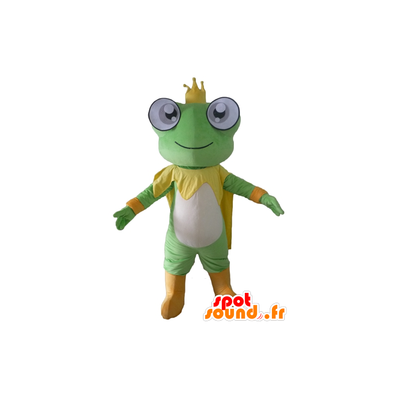 Green frog mascot, yellow and white, with a crown - MASFR23084 - Animals of the forest