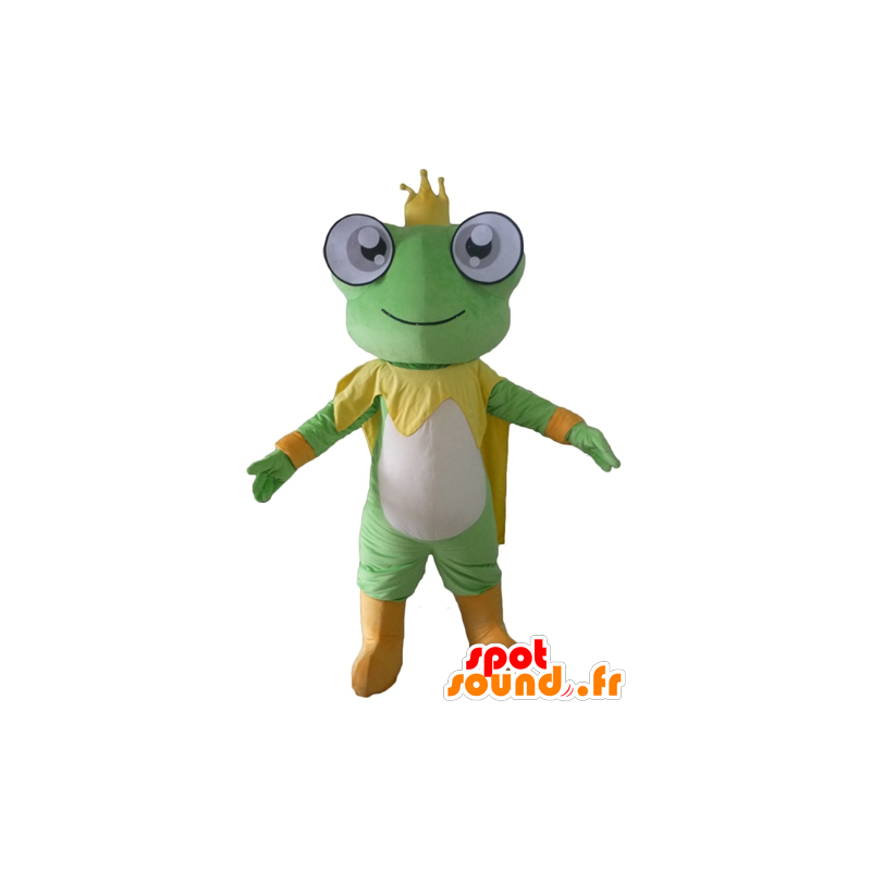 Mascot kikker groen, geel en wit, met een kroon - MASFR23084 - Forest Animals