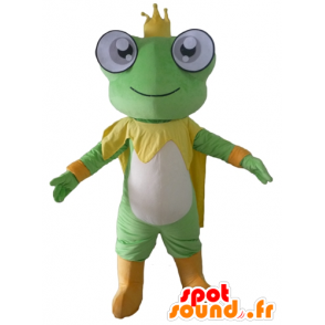 Green frog mascot, yellow and white, with a crown - MASFR23084 - Animals of the forest