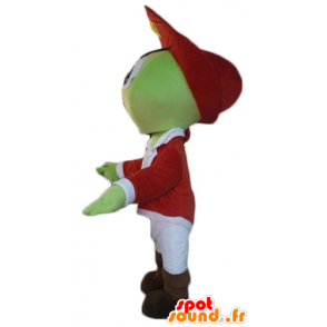 Grøn piratmaskot i hvid og rød tøj - Spotsound maskot kostume