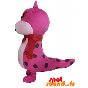 Maskotti kaunis vaaleanpunainen ja valkoinen käärme, täplikäs - MASFR23089 - Mascottes de reptiles