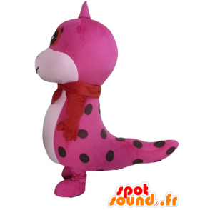 Maskotti kaunis vaaleanpunainen ja valkoinen käärme, täplikäs - MASFR23089 - Mascottes de reptiles