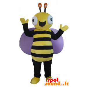 Sort og gul bi-maskot, meget smilende - Spotsound maskot kostume