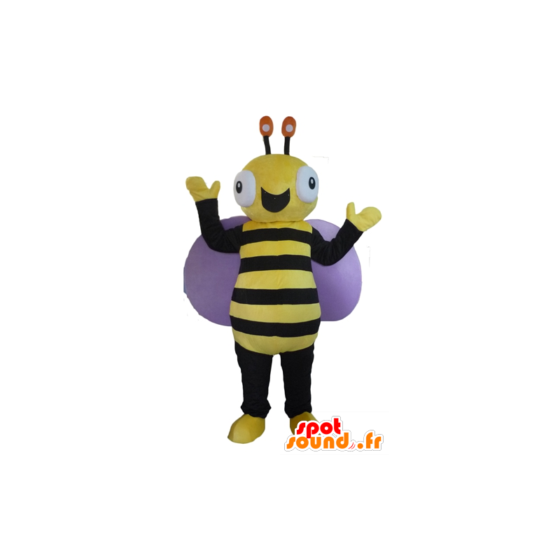 Black and yellow bee mascot, very cheerful - MASFR23090 - Mascots bee