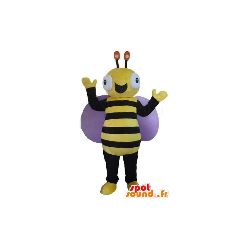 Mascotte d'abeille noire et jaune, très souriante - MASFR23090 - Mascottes Abeille