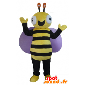 Black and yellow bee mascot, very cheerful - MASFR23090 - Mascots bee