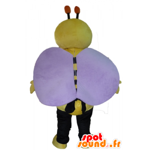 Mascotte d'abeille noire et jaune, très souriante - MASFR23090 - Mascottes Abeille