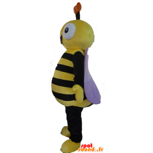 Mascot abelha preta e amarela, muito sorridente - MASFR23090 - Bee Mascot