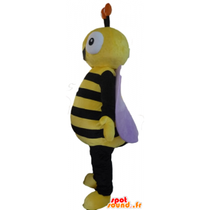 Schwarze und gelbe Bienenmaskottchen, sehr fröhlich - MASFR23090 - Maskottchen Biene