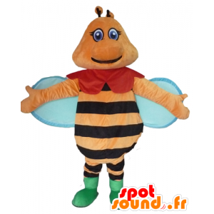 Bee mascot orange, black and blue, colorful and smiling - MASFR23091 - Mascots bee