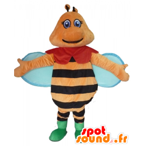 Orange Bee Mascot, zwart en blauw, kleurrijke en glimlachen - MASFR23091 - Bee Mascot