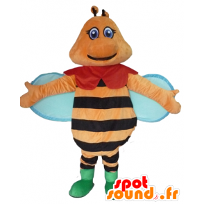 Bee Maskottchen orange, schwarz und blau, bunt und lächelnd - MASFR23091 - Maskottchen Biene