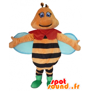 Mascotte d'abeille orange, noir et bleue, colorée et souriante - MASFR23091 - Mascottes Abeille