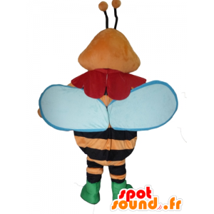 Bee mascot orange, black and blue, colorful and smiling - MASFR23091 - Mascots bee