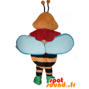 Orange Bee Mascot, zwart en blauw, kleurrijke en glimlachen - MASFR23091 - Bee Mascot