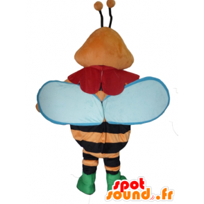 オレンジ、黒、青の蜂のマスコット、カラフルで笑顔-MASFR23091-蜂のマスコット